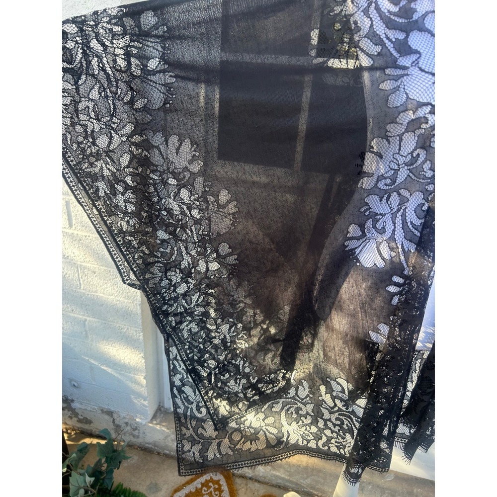 Black Floral Lace Kimono Cardigan Sheer Open Front Wrap Eyelash OSFM Festival - Picture 7 of 8
